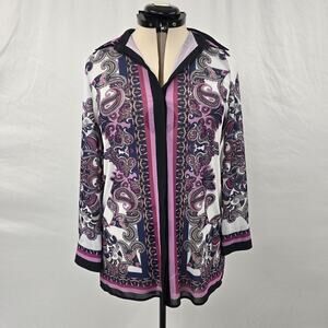 Chico's Travelers Paisley Mesh Shirt Women's M Purple Clover Button Up LS NWT